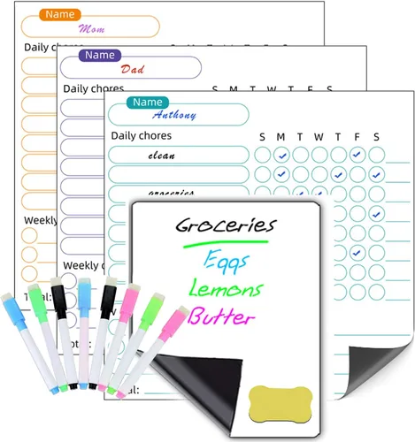 Tabla magnética de tareas de comportamiento para niños, 3 unidades, tablas de comportamiento de borrado en seco, gráficos en blanco, marcadores de