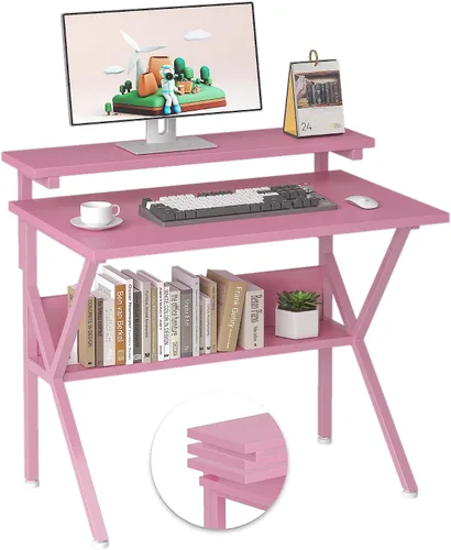 Miniatura 9 de COTUBLR Escritorio pequeño, escritorio de computadora pequeño de 27.5 pulgadas para espacios pequeños, escritorio de computadora con soporte Negro