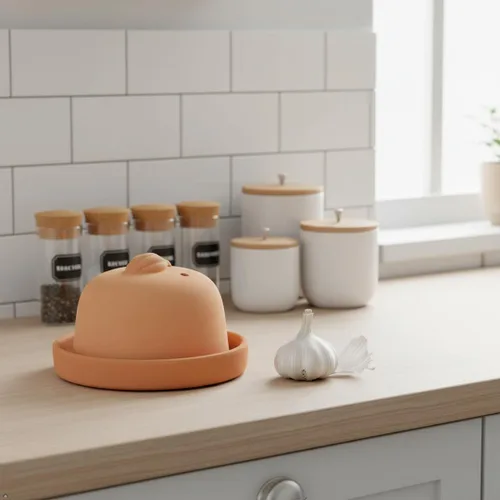 Miniatura 4 de Eurita Terra Cotta - Asador de ajo con tapa y ventilación de vapor, horneador de ajo de arcilla natural para horno o microondas, plato para asar ajo