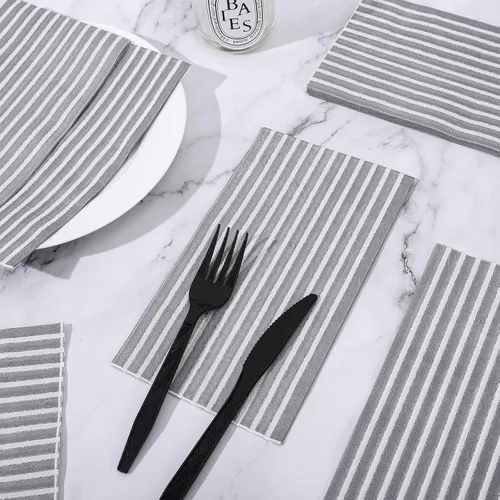 Miniatura 4 de Whaline Paquete de 100 servilletas desechables a rayas grises y blancas para invitados, paquete de papel a rayas, toalla de mano para boda, baby