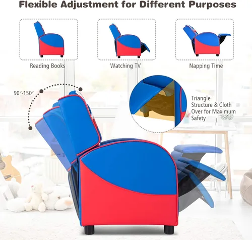 Miniatura 4 de HONEY JOY Silla reclinable para niños, silla reclinable para juegos juveniles con bolsillo lateral, reposacabezas y reposapiés ergonómicos, silla
