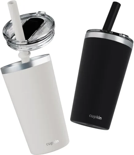 Miniatura 25 de CUPKIN - Taza apilable de acero inoxidable para niños, taza de batido, tazas aisladas con recubrimiento en polvo, tapa libre de BPA y pajilla de Rosa