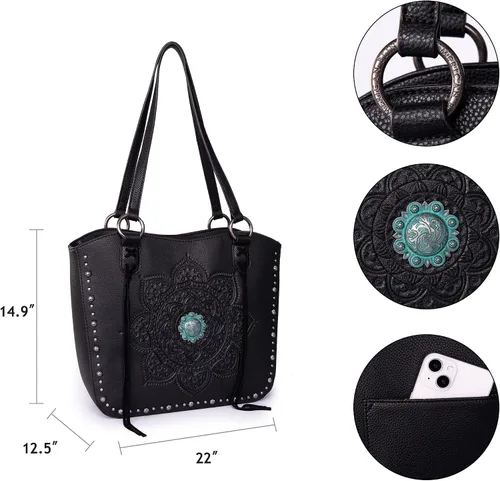 Miniatura 6 de Montana West Western Tote Bag for Women Concealed Carry Purse with Wallet Set Tooling Mandala Pattern Design