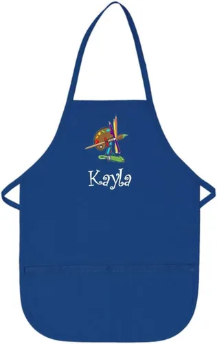 Delantal azul real personalizado del smock del arte de los niños con la tela cruzada de poli/del algodón del diseño del bordado de la paleta, Azul