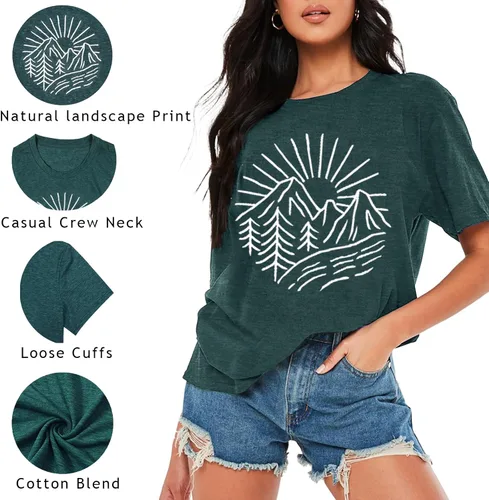 Miniatura 15 de Camisetas sin mangas de senderismo y montaña para mujer, divertidas camisetas de entrenamiento con gráficos de pino y amanecer, camisetas de verano