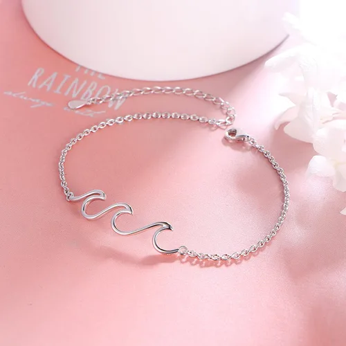 Miniatura 3 de Tobillera ondulada para mujer, de plata de ley S925, ajustable, con estrellas de mar en capas, océano, playa, mar, tobillera