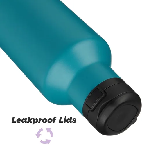 Miniatura 4 de Konokyo - Botella de agua aislada con popote, termo de agua de acero inoxidable de doble pared de 17 onzas con 2 tapas, azul lago