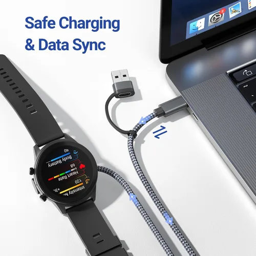 Miniatura 4 de Itramax Cable de carga USB C 2 en 1 para Garmin Watch de 4 pies, cable de alimentación de carga USB para Garmin Fenix 8 E 7 7X 7S 6 Solar