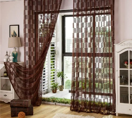 Miniatura 5 de New Jacquard Hollow Grid Sheer Curtains Elegant Drape Panel Rod Pocket Top Gauze Voile for Living Room Bedroom Balcony(1 Panel, W 54 x L 63 inch