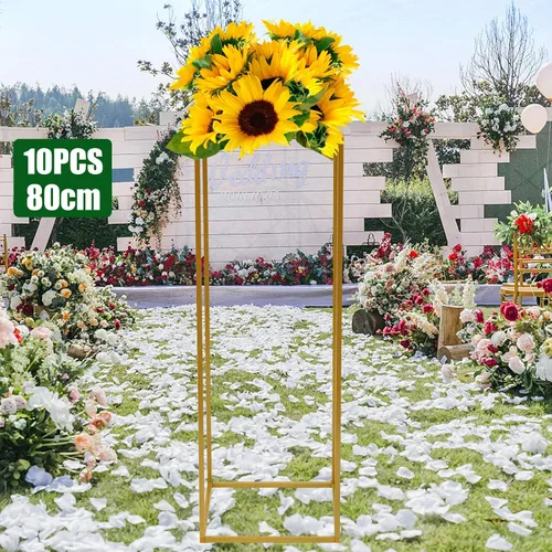 Miniatura 3 de 10 piezas de mesa de metal para mesas de boda, plantas, jarrón dorado alto, columna geométrica de flores para decoración de bodas, fiestas, eventos
