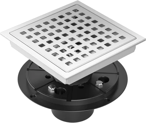 Drenaje de ducha cuadrado de 6 pulgadas cromado, drenaje de piso de baño, kit de drenaje de acero inoxidable con brida, cubierta de rejilla Cromo