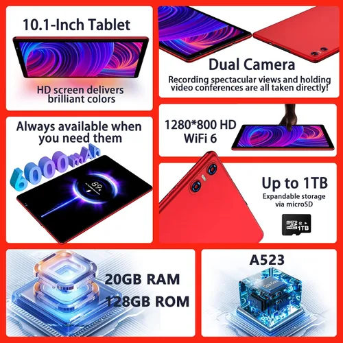 Miniatura 6 de Tablet Android 15 con teclado y ratón, 20 GB de RAM + 128 GB de ROM (expandir a 1 TB), tabletas Octa-Core de 10.1 pulgadas con WiFi 6, cámara dual