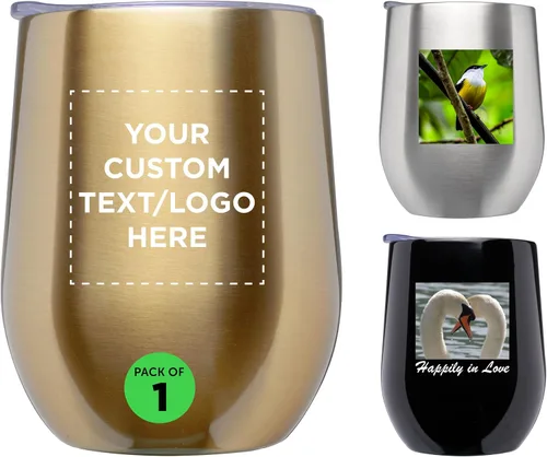 Miniatura 35 de Largo - Vasos de vino personalizados sin tallo con tapas, juego de 6, paquete a granel personalizado, perfecto para vino, cócteles y otras bebidas
