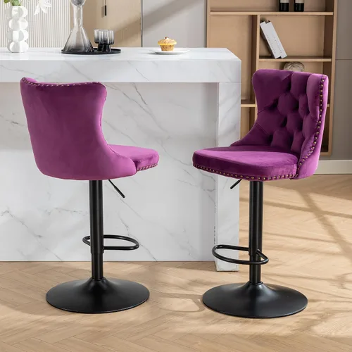 Miniatura 142 de Aoowow Juego de 2 taburetes de bar giratorios, taburetes de bar ajustables con respaldo de terciopelo copetudo, sillas de bar modernas tapizadas