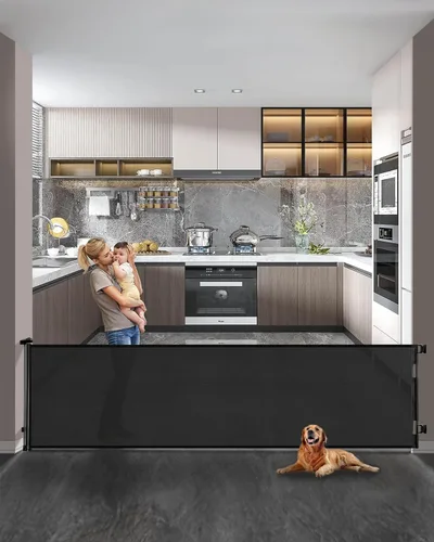 Miniatura 7 de Veraste Puerta retráctil para bebés para puertas y escaleras, puerta de seguridad de malla para mascotas, uso en interiores y exteriores, operación
