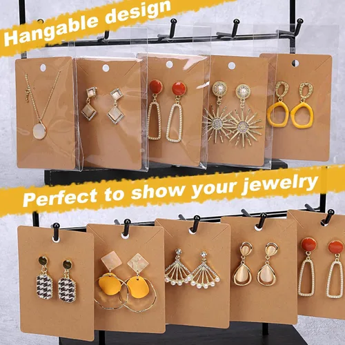 Miniatura 5 de ovsor 150 tarjetas de exhibición de aretes, tarjetas de collar para vender con 150 bolsas de embalaje duraderas, tarjetas de joyería resistentes