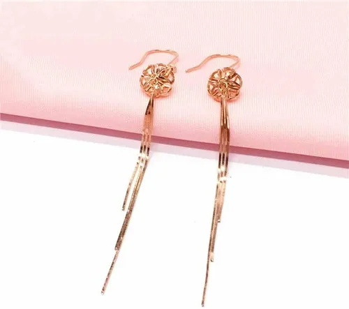 SAGEKING 2024 New 585 Purple Gold Plated 14K Rose Gold Fashion Flower Long Tassel Earrings For Women Sweet Classic Light Luxury Dinner Jewelry