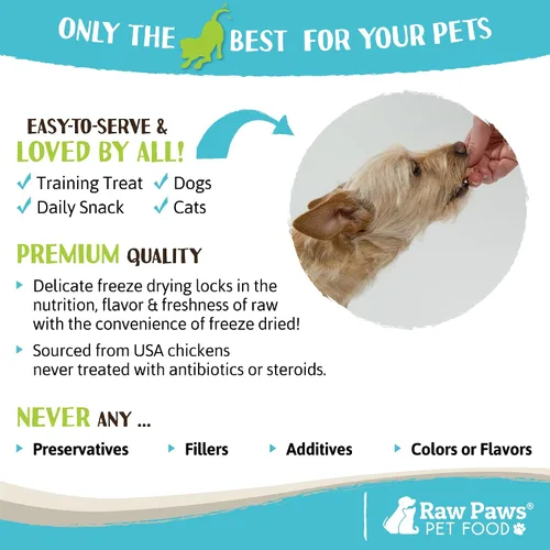 Miniatura 5 de Raw Paws Golosinas de corazones de pollo, 4 onzas – Todos los alimentos naturales liofilizados para perros y gatos hurones – Golosinas altas