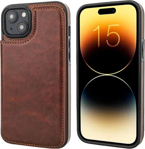 Miniatura 2 de ONETOP - Funda tipo cartera compatible con iPhone 15 Plus con soporte para tarjetas, funda de cuero PU con soporte y ranuras para tarjetas, doble