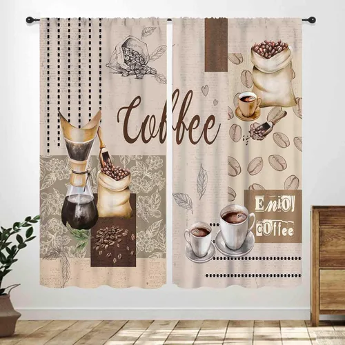 Miniatura 14 de Cortinas Rústicas de Cocina, Tenedor Cuchara Retro Tablón de Madera Granja País Tema de Cocina Citas Divertidas Tratamiento de Ventana