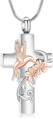Miniatura 13 de Cross Hummingbird Urn Necklace for Ashes Flower Ashes Pendant Memorial Necklace Cremation Jewelry Ashes Keepsakes Necklace Gift for Loss of Loved