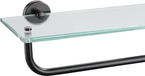 JQK Estantería de baño de vidrio bronce, estante con toallero de 15 pulgadas de vidrio templado, almacenamiento para ducha de 16 por 5 pulgadas,