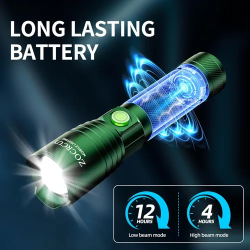 Miniatura 3 de Linterna recargable de alto lúmenes, paquete de 2 pequeñas y potentes linternas LED de mano superbrillantes, tipo C, funciona con pilas, luz táctica