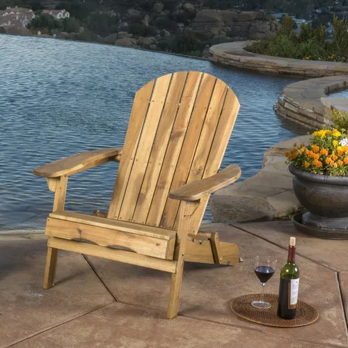 Sillas Adirondack plegables teñidas naturales, sillas de terraza al aire libre, sillas de patio, con reposapiernas extensible para piscina, Teñido