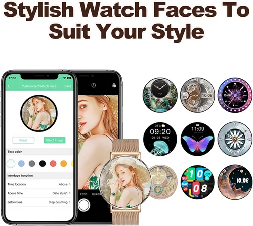 Miniatura 6 de Relojes inteligentes ultrafinos para mujer (llamada/2 bandas/todo metal), 1.614 in, pantalla ultra clara AMOLED de 1.32 pulgadas, rastreador