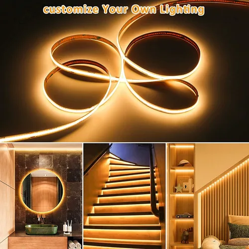 Miniatura 3 de PAUTIX COB - Tira de luces LED de 32.8 pies/32.8 ft, blanco cálido, 2700 K, 504 LEDs/m, 9600 lm, cinta LED CRI90+ flexible súper brillante, DC24V