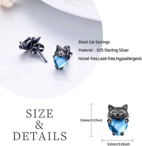 Miniatura 4 de Aretes de plata de ley 925 con diseño de gato, bonitos aretes de gato con diseño de gatito, joyería de regalo para mujeres y niñas, aretes