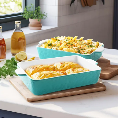 Miniatura 8 de Cacerolas para horno, platos de cerámica para hornear, bandeja para lasaña con asas, bandeja de porcelana para hornear profunda, juego de ollas