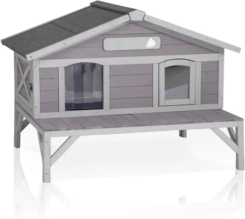 Miniatura 7 de GUTINNEEN Casa para Gatos de Exterior Climatizada Aislada con Calentador y Forro Térmico, Refugio Cálido de Invierno para Gatos Ferales Espacioso