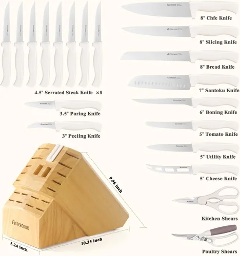 Miniatura 3 de Juego de Cuchillos, Astercook Juego de Cuchillos de Cocina de 22 Piezas con Bloque y Afilador Integrado, Cuchillos de Acero Inoxidable de Alto