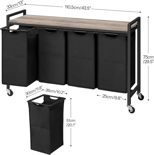 Miniatura 3 de HOOBRO Organizador de lavandería de 4 secciones, cesta de lavandería con ruedas, 4 × 10.5 Gal (39.8L), cesta de lavandería con ruedas, bolsas