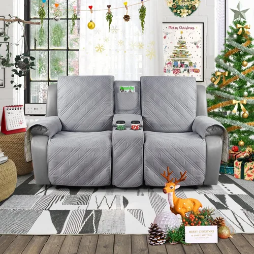 Miniatura 7 de TAOCOCO Funda reclinable para sofá biplaza con consola central, fundas 100% impermeables para mascotas para sillón reclinable doble con diseño