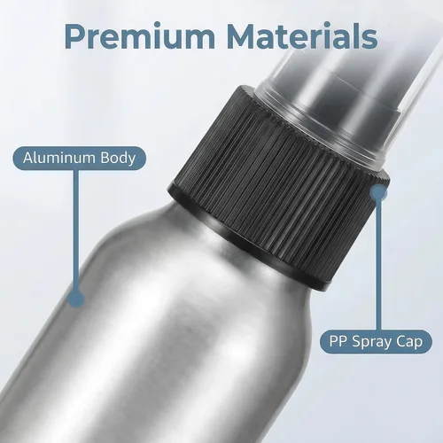 Miniatura 4 de 3 botellas de agua de aluminio, botella de spray de niebla fina con pulverizador de bomba negra, recipientes de atomizador de muestra vacía