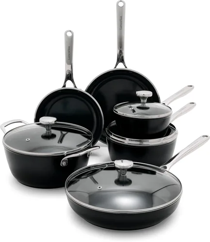 Orfeo - Juego de utensilios de cocina antiadherentes de 10 piezas, fabricado en Italia, ollas y sartenes de cerámica de diamante sin PFAS, listas