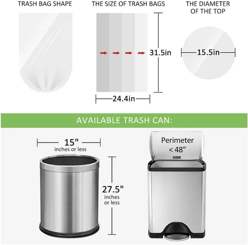 Miniatura 2 de Bolsas de basura de 13 galones, 100 unidades (para 12-15 galones) Bolsas de basura fuertes y altas para cocina de RayPard, para cestas de 50 litros