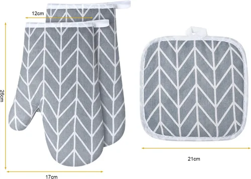 Miniatura 4 de AUAUY Guantes de horno y soportes para ollas Juego de 6 piezas, guantes de cocina resistentes a 392°F y almohadillas térmicas, guantes para hornear