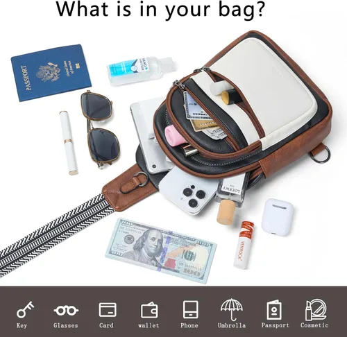 Miniatura 7 de Leresas - Bolsa de 7L para colgarse para mujeres y hombres, 4 bolsillos con cremallera, bolsas de moda estilo bandolera, riñonera, bolso de cuero