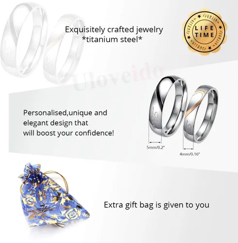Miniatura 7 de Uloveido Anillos de compromiso de boda de acero inoxidable de titanio para parejas, grabados, amor real Y552