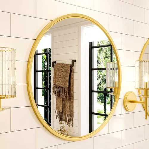 Miniatura 3 de Growsun - Espejo redondo dorado de 24 pulgadas, espejo circular de pared para tocador de baño, entrada o sala de estar con marco de metal
