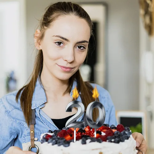 Miniatura 5 de Velas negras de cumpleaños 32 y 23 para pasteles, número 23 y 32 para decoración de tartas de fiesta, aniversario, boda, celebración Negro