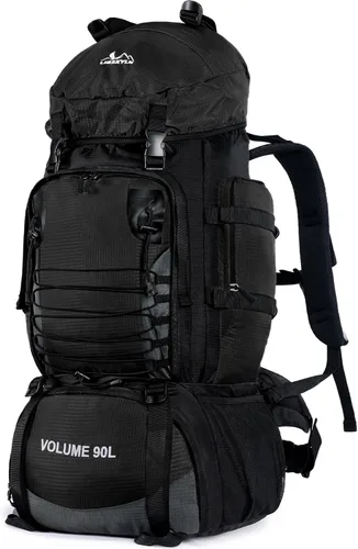 Mochila de senderismo, mochila de campamento de 90 L, resistente al agua, ligera, para deportes al aire libre, bolsa de viaje para camping, Negro