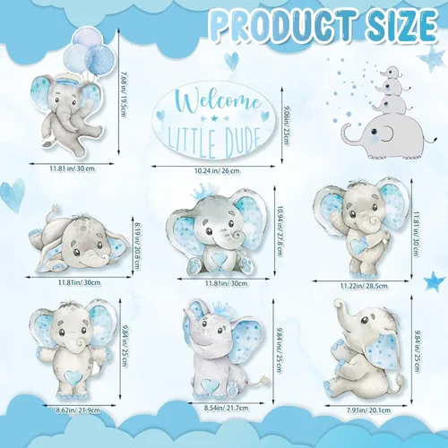 Miniatura 2 de Fumete 8 carteles para baby shower para niño, elefante, bienvenida, bosque, fiesta de género, con estacas para "It's a boy", decoración de césped al
