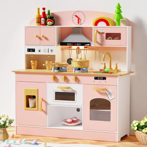 Babytronic Juego de Cocina de Madera para Jugar, Cocina de Simulación con Luces y Sonidos para Niños de 3 años en adelante, Incluye Estufa, Horno,