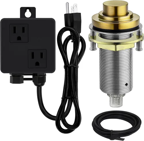 Miniatura 9 de Kit de interruptor de aire SinkTop con botón largo de latón dorado (latón completo) para eliminación de basura Un negro mate
