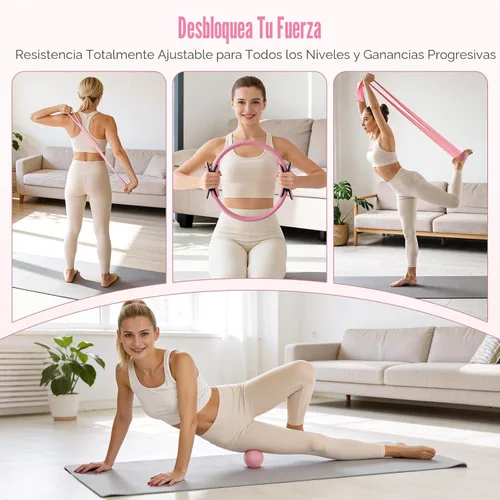 Miniatura 6 de Pilates Kit, Pilates Equipment for Home Workouts, Home Pilates Essentials Kit for Women with Pilates Ring and Ball Set, Socks, Ankle Resistance Rosa