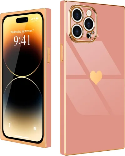 Miniatura 62 de Compatible con iPhone 12 Funda Rectangular Bonita Chapado Dorado Lujo Corazón de Amor Funda de Teléfono para Mujeres Niñas A Prueba de Golpes